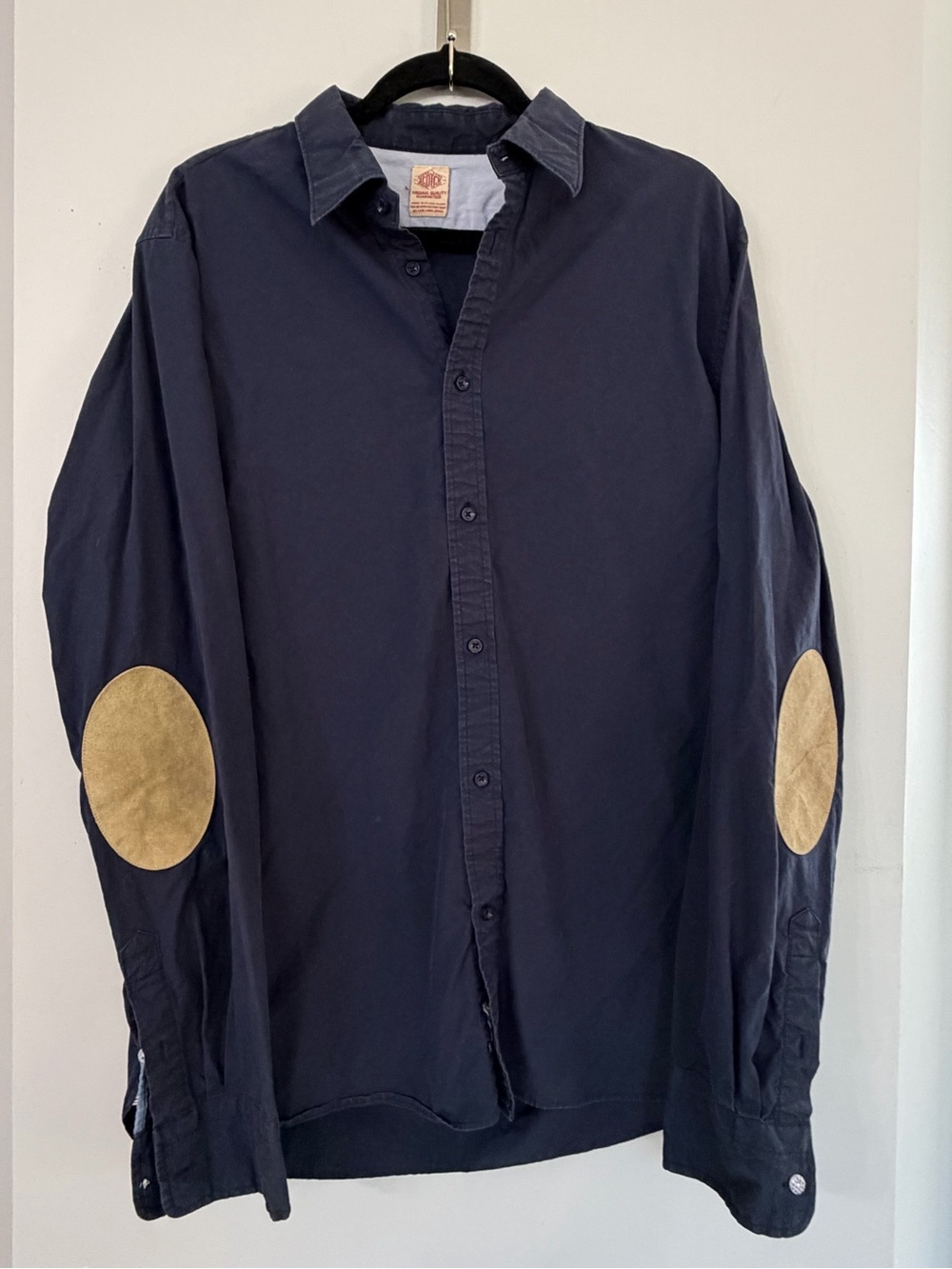 Scotch & Soda Apparel Men’s XL Navy Blue with Elbow Patches Collared Button Up